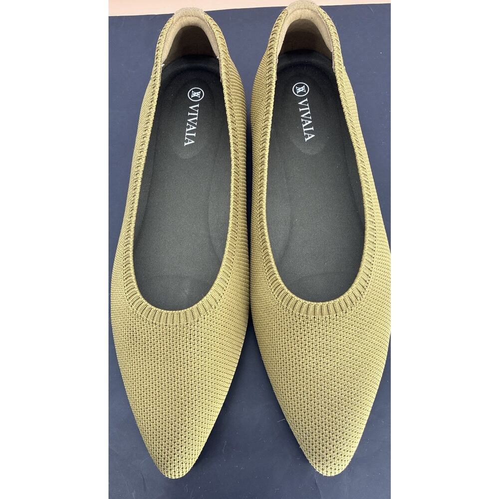 VIVAIA 38.5 8, 8.5 Aria Pointed Ballet Flat Recycled Slip-On EUC Moss Green New - Picture 4 of 10